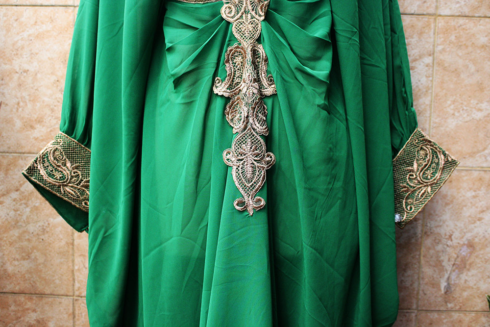 Moroccan Green Caftan Dubai Style Gold Embroidery Abaya Maxi Dress ...