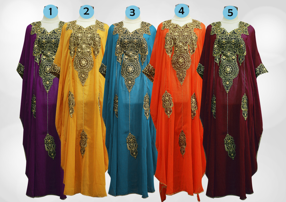 Colorfull Chiffon Caftan Moroccan Gold Embroidery Dubai Abaya Maxi ...